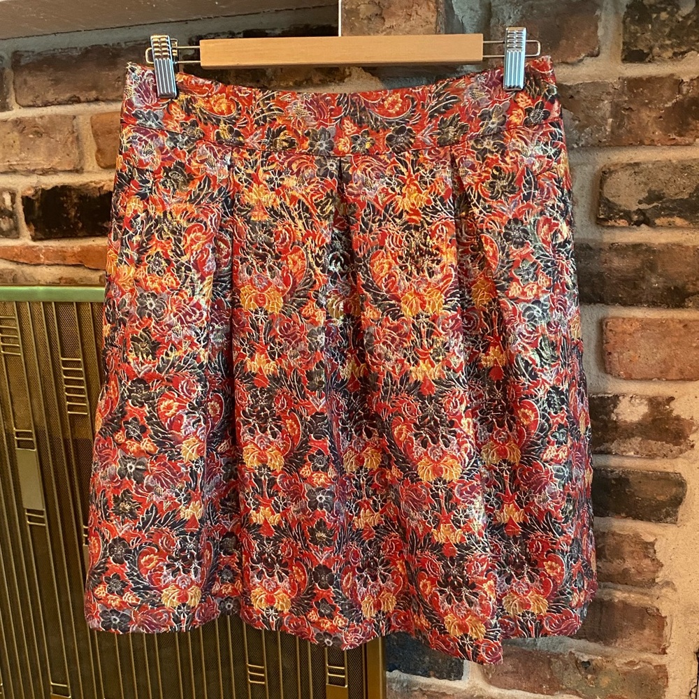 Anthropologie Maeve Rosia Metallic Floral Skirt M